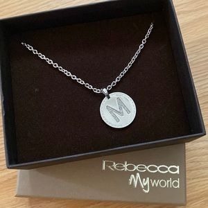Rebecca Crystal M Initial Pendant Silver Necklace
